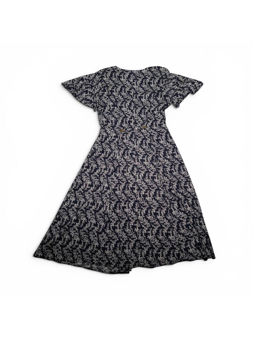Vintage 90s Navy Blue Floral Rayon Button Down Dress Medium - Picture 1 of 4